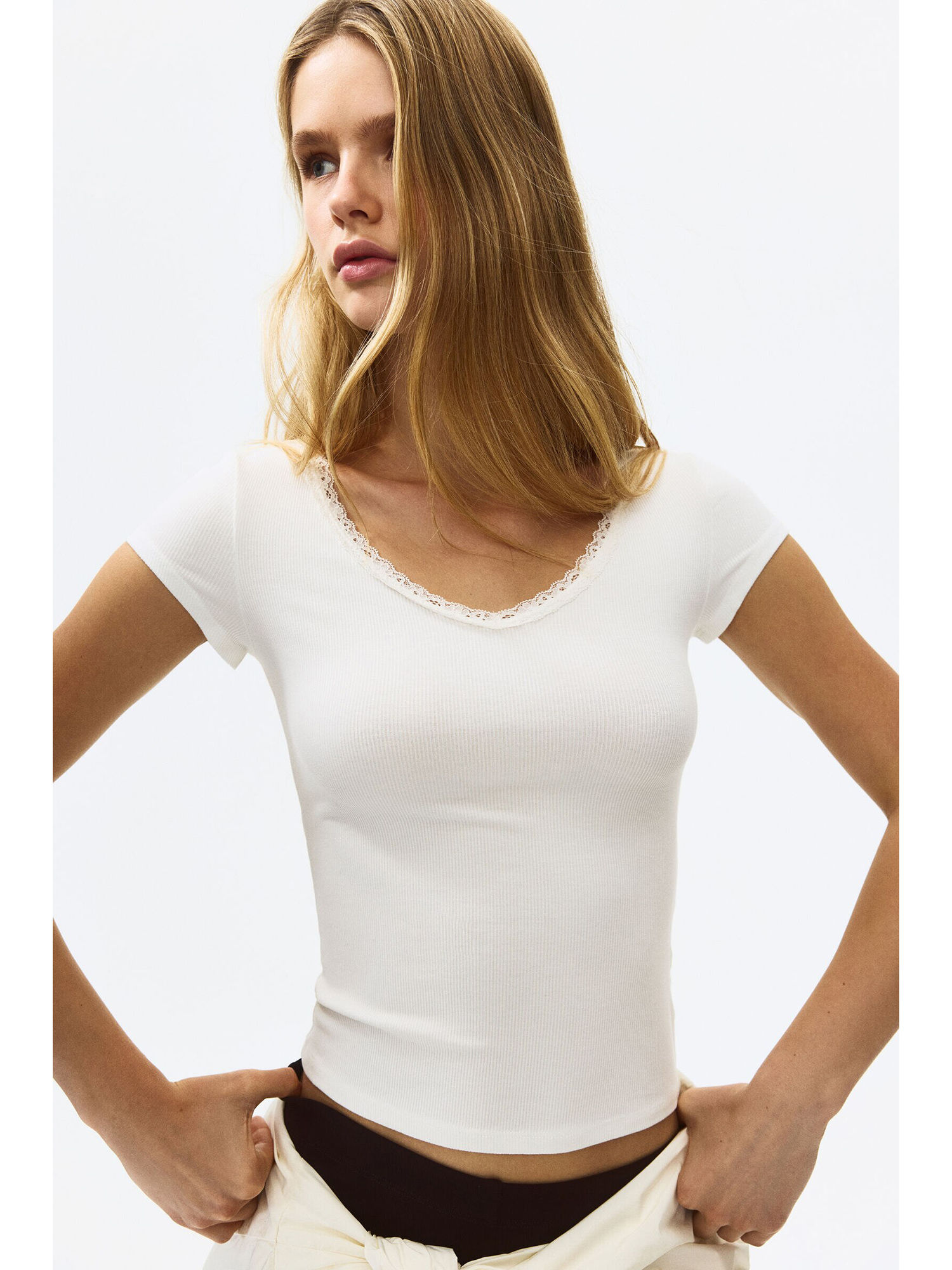 h&m Women White Lace-Trimmed Viscose Top-picture-49