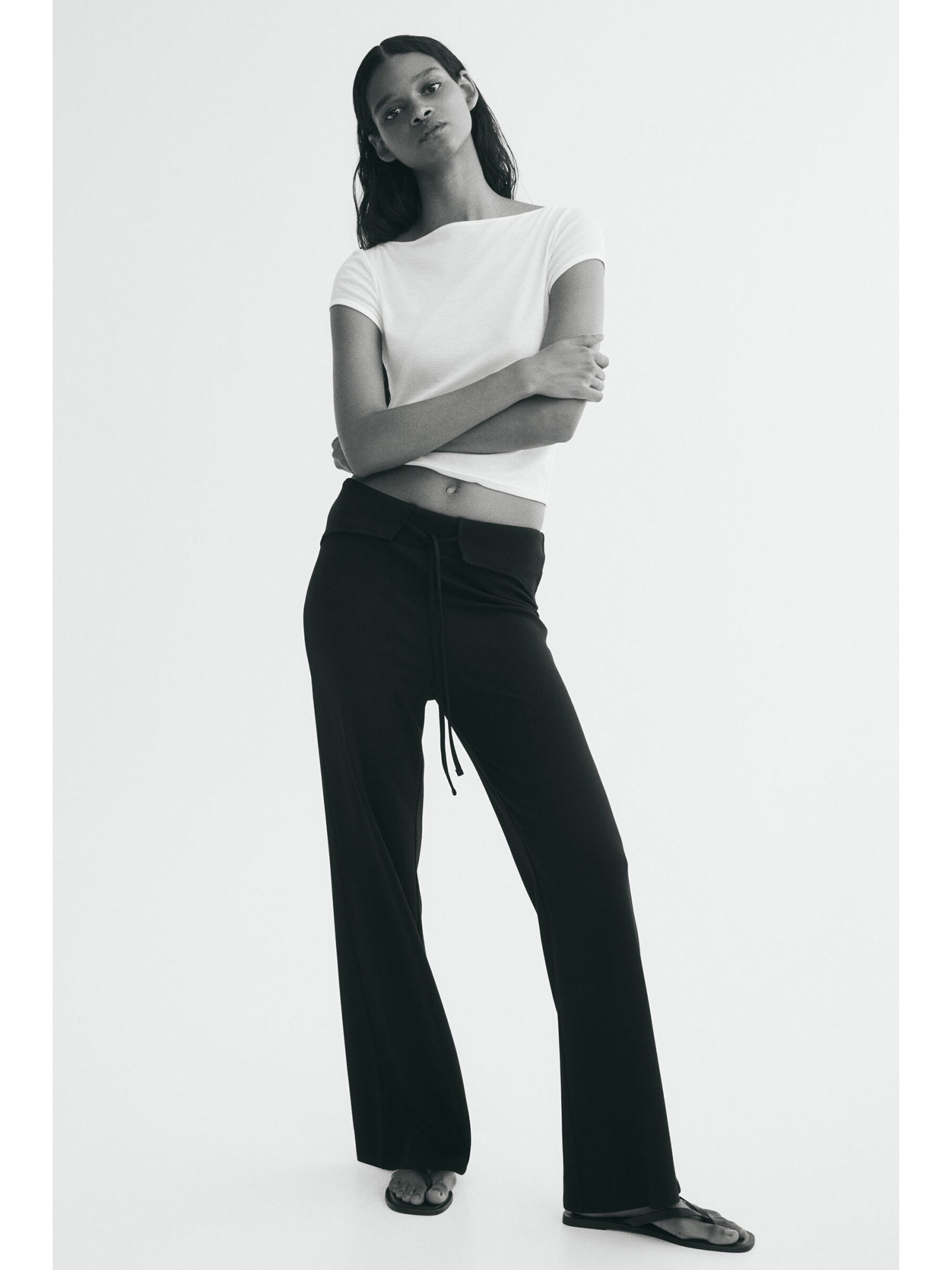h&m Women Black Flared tie-detail trousers-picture-27
