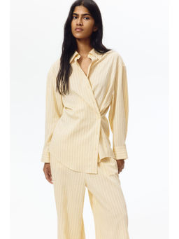 H&M - Women Beige Oversized linen-blend shirt