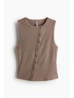 H&M - Women Beige Button-Front Cotton Vest Top