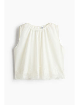 H&M - Women White Lace-Trimmed Crinkled Top