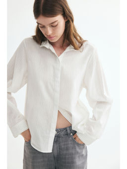 H&M - Women White Frill-trimmed stand-collar shirt