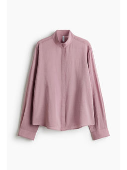 H&M - Women Purple Frill-trimmed stand-collar shirt