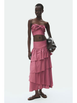 H&M - Women Pink Flounced viscose-blend skirt