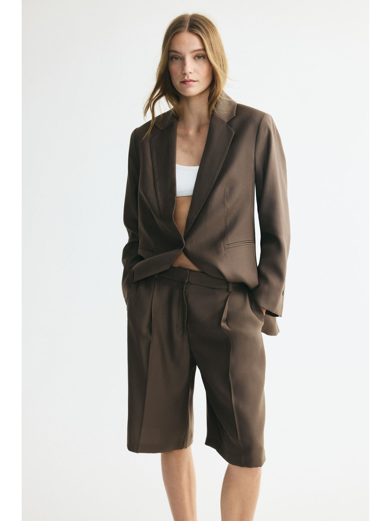 Women Brown Tailored Bermuda shorts-image-7