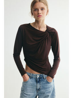 H&M - Women Brown Asymmetric Twist-Detail Top