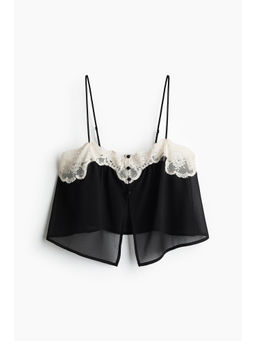 H&M - Women Black Lace-Trimmed Strappy Crop Top