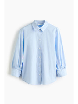 H&M - Women Blue Balloon-sleeved cotton shirt