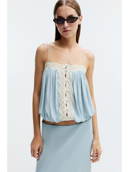 H&M - Women Blue Lace-Trimmed Tie-Strap Crop Top