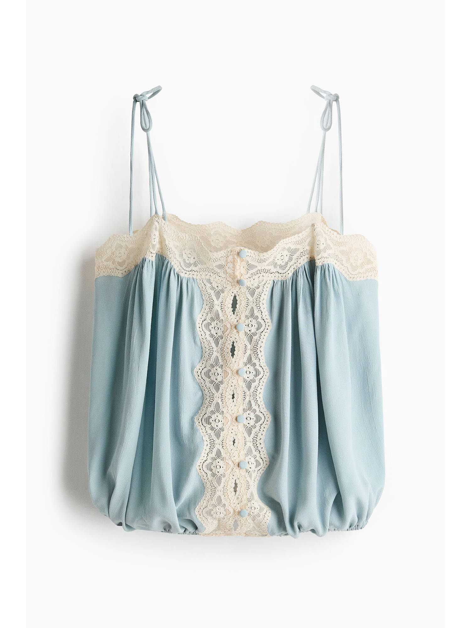 Buy H&M Women Blue Lace-Trimmed Tie-Strap Crop Top (XS) Online