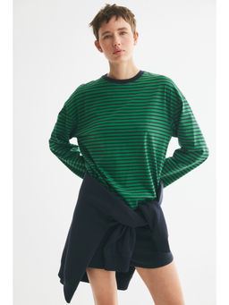 H&M - Women Green Long-Sleeved Cotton T-Shirt