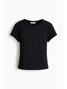 H&M - Women Black Ribbed T-Shirt