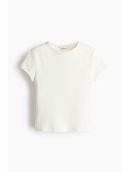 H&M - Women White Ribbed T-Shirt
