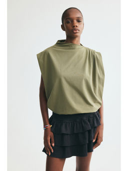 H&M - Women Green Pleated cotton top