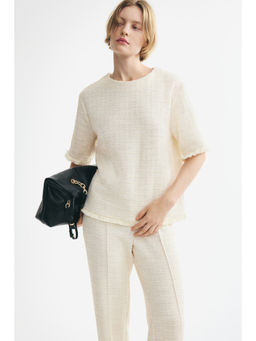 H&M - Women White Fringed boucla-knit top