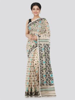 PinkLoom - Women's Soft Cotton Jamdani Saree Without Blouse Piece,Beige