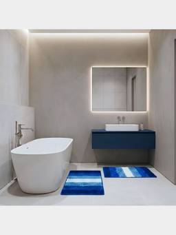 PANO - Polyester Bathmat Pinstripe - Blue (Pack of 2)