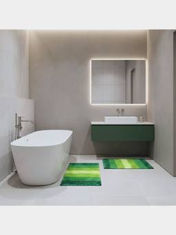 PANO - Polyester Bathmat Pinstripe - Green (Pack of 2)