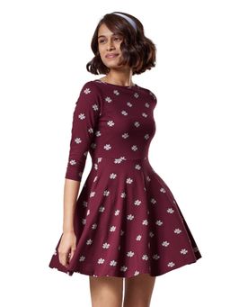 The Souled Store - Maroon Official Flower Pattern Skater Dresses For Women