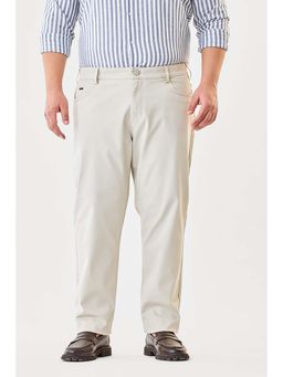 Snitch - Off White Solid Regular Casual Plus Size Trouser for Men