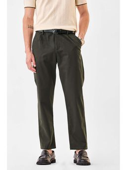 Snitch - Dark Green Plain Relaxed Casual Trouser for Men