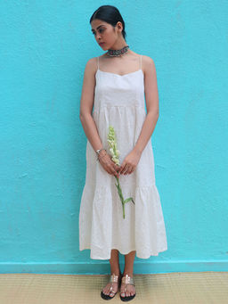 Chidiyaa - Safed Abha Cotton Midi Dress