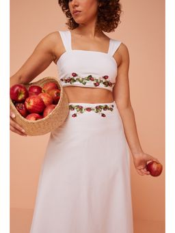 ASHITA FERNANDES - Women White Linen Juicy Fruits Embroidered Crop Top