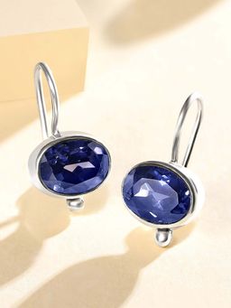 Peora - 925 Sterling Silver CZ Oxidised Finish Anti Tarnish Blue Faux Sapphire Earring-PF59E61B