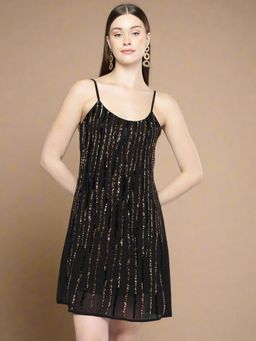 Scoup - Black Embellished A-Line Mini Dress