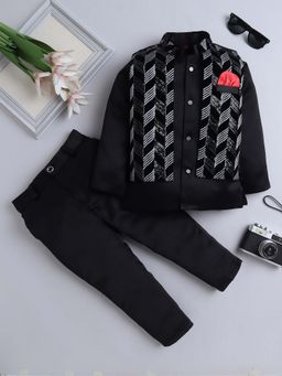 FOURFOLDS - Boys Black Indo Blazer and Trouser with Embroidered Waistcoat (Set of 3)
