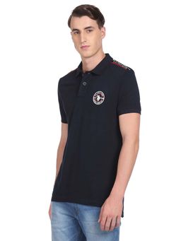 U.S. Polo Assn. Denim Co. - Men Navy Blue Pique Solid Cotton Polo T-Shirt