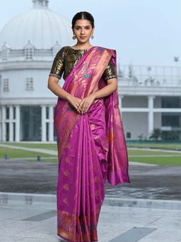 Beatitude - Purple Banarasi Silk Jacquard Work Saree with Unstitched Blouse