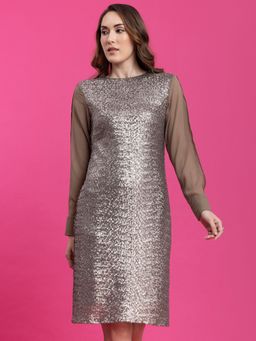 FableStreet - Sequin Slit Sleeves Shift Dress Golden