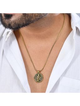 Voylla - Statement Compass Gold Oxidised Mens Necklace