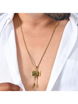 Voylla - Statement Warrior Axe Gold Oxidised Mens Necklace