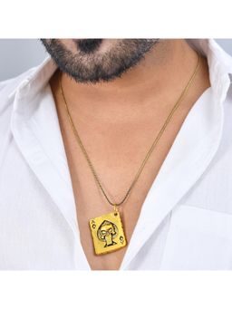 Voylla - Statement Ace Skull Gold Oxidised Mens Necklace