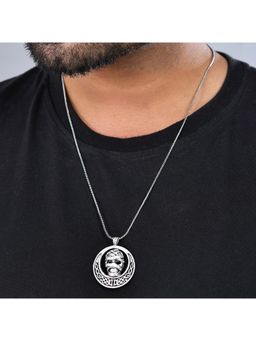 Voylla - Statement Mummy Skull Silver Oxidised Mens Necklace