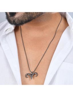 Voylla - Eclipse Aries Horn Symbol Black Mens Necklace