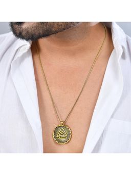 Voylla - Statement Valknut Sunburst Gold Oxidised Mens Necklace