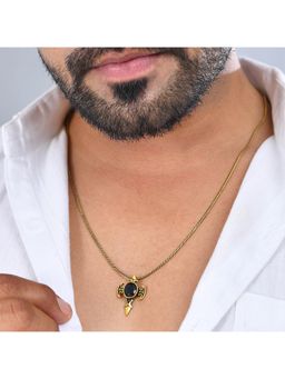 Voylla - Statement Obsidian Wing Gold Oxidised Mens Necklace