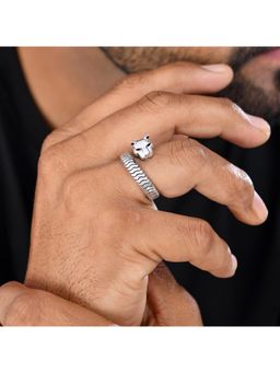Voylla - Statement Panther Silver Oxidised Mens Ring (Adjustable)