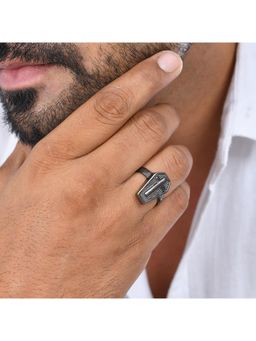Voylla - Eclipse Cross Black Adjustable Mens Ring (Adjustable)