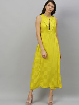RAREISM - Yellow Checks Casual Maxi Dress