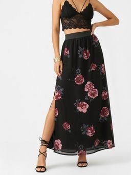 Outzidr - Black Floral Maxi Skirt