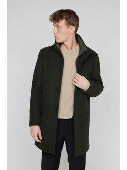 Matinique - Men Green Solid High Stand Collar Long Sleeves Overcoat