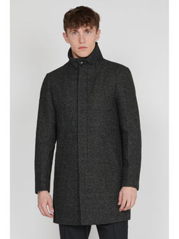 Matinique - Men Black Solid High Stand Collar Long Sleeves Overcoat