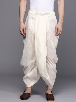 Manyavar - Mens Cream Art Silk Solid Dhoti