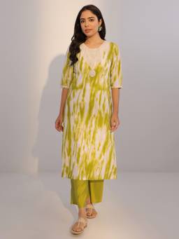 Libas - Green Printed Cotton Straight Kurta Set for Women