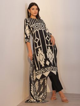 Libas - Black Geometric Printed Straight Kurta with Pant and Dupatta (Set of 3)