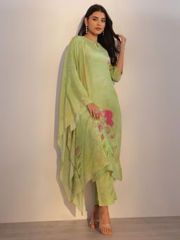 Libas - Light Green Floral Printed Straight Kurta with Pant and Dupatta (Set of 3)
